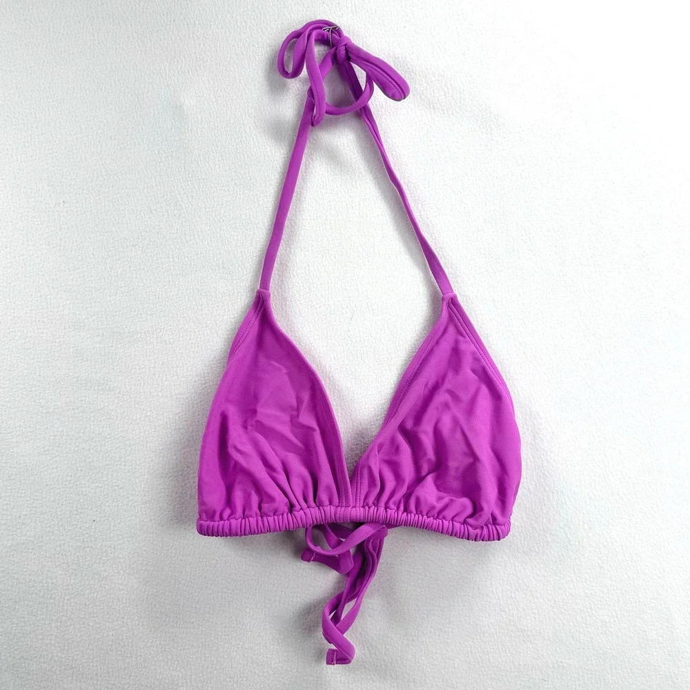 Wild Fable Womens Neon Purple Triangle Halter Bikini Top Size L Solid‎ Swimwear